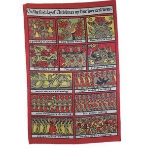 Mid-Century 12 Days of Christmas Tea Towel 100% Linen Ulster 1960s Ireland Vivid